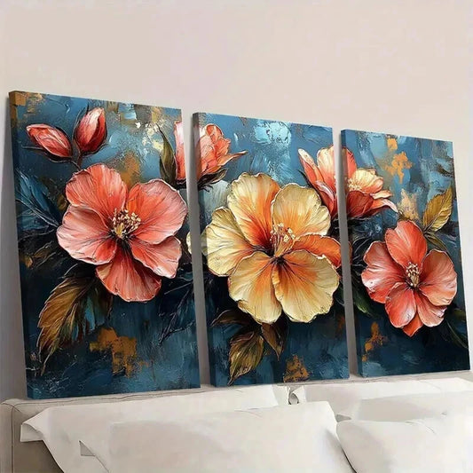 3pcs Vibrant Tropical Abstract Flower Prints Wall Art Set Canvas Framed 40x60cm - High Quality Print 100% Australian Made Wall Canvas Ready to Hang
