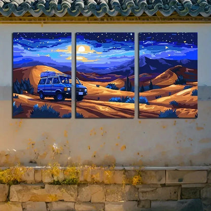 3pcs Desert Sunset Vibrant Landscape with Van Metal Print Ready to Hang Art