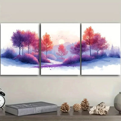3pcs Autumn Forest Scenery Theme Metal Print Ready to Hang Art