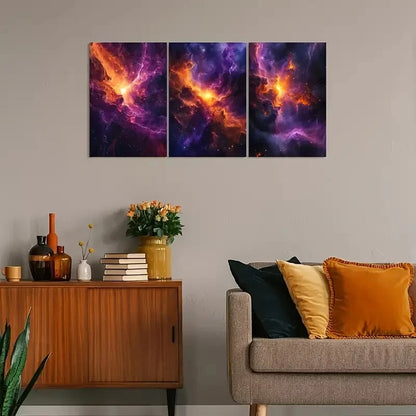 3pcs Vintage Space Nebula with Abstract Galaxy Metal Print Ready to Hang Art