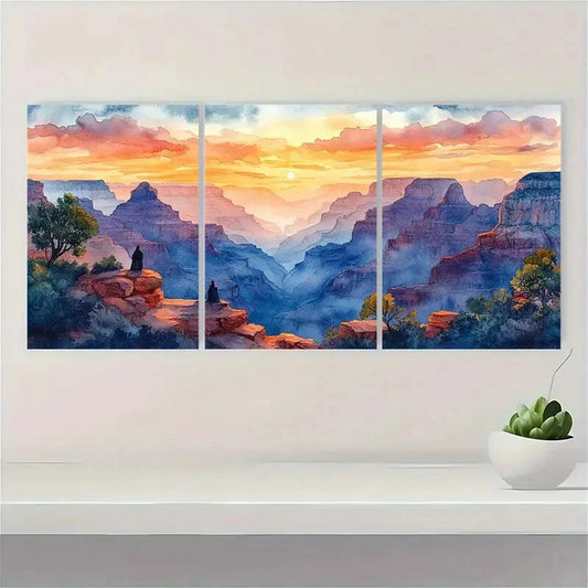 3pcs Grand Canyon Painting Arizona Watercolor Metal Print Ready to Hang Art