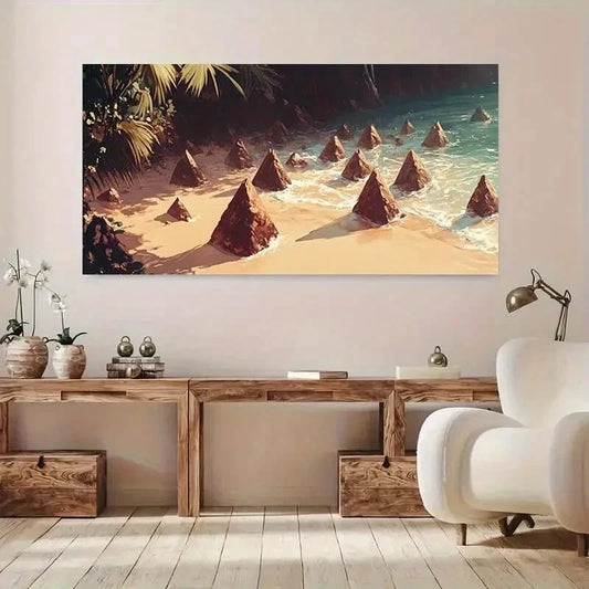 Beach with Rock Formations wall canvas office home room framed 120x60cm - Bella Home Decor