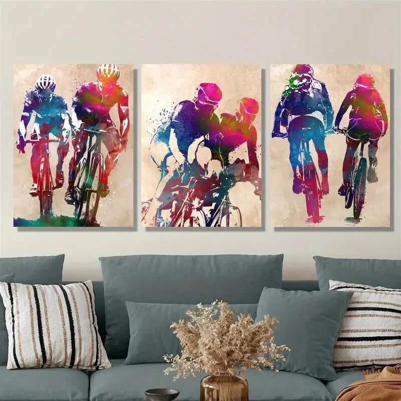 3pcs Mountain Bike Watercolor Art, Bicycle Metal Print Ready to Hang Art