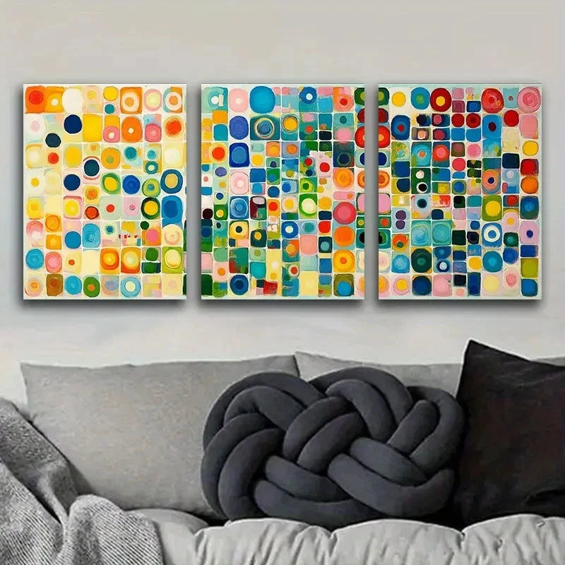 3pcs Colorful Abstract Square Painting Metal Print Ready to Hang Art