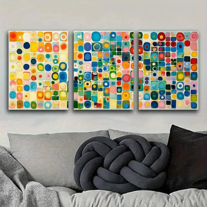 3pcs Colorful Abstract Square Painting Metal Print Ready to Hang Art