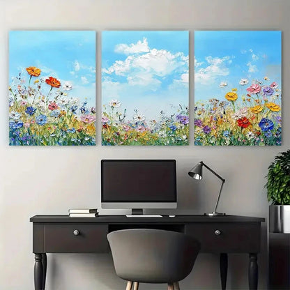 3pcs Summer Meadow Blue Sky Countryside Scene Metal Print Ready to Hang Art