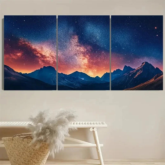 3pcs Mountains Nature malist Night Sky with Stars Metal Print Ready to Hang Art