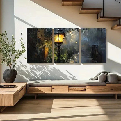 3pcs Street Scene & Street Lights Retro Wall Art Set Canvas Framed 40x60cm - High Quality Print 100% Australian Made Wall Canvas Ready to Hang