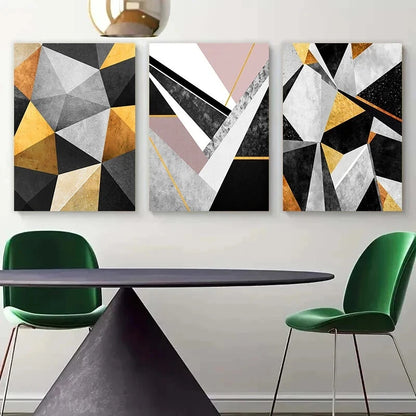 3pcs Geometric Abstract Linoleum Block Metal Print Ready to Hang Art