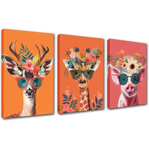3pcs Colorful Flowers Animals Art Canvas Framed  60x90cm - High Quality Print 100% Australian Made Wall Canvas Ready to Hang