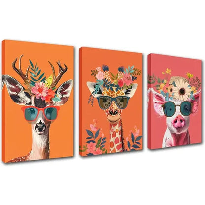 3pcs Colorful Flowers Animals Art Canvas Framed  60x90cm - High Quality Print 100% Australian Made Wall Canvas Ready to Hang