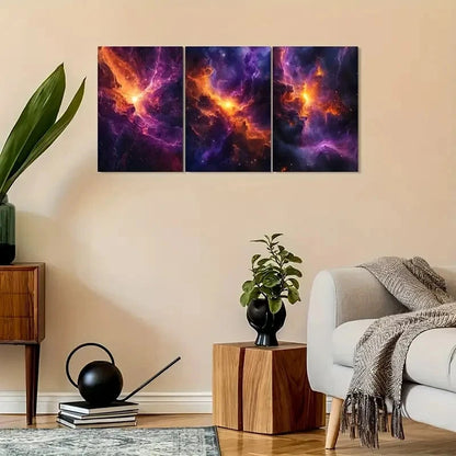 3pcs Vintage Space Nebula with Abstract Galaxy Metal Print Ready to Hang Art
