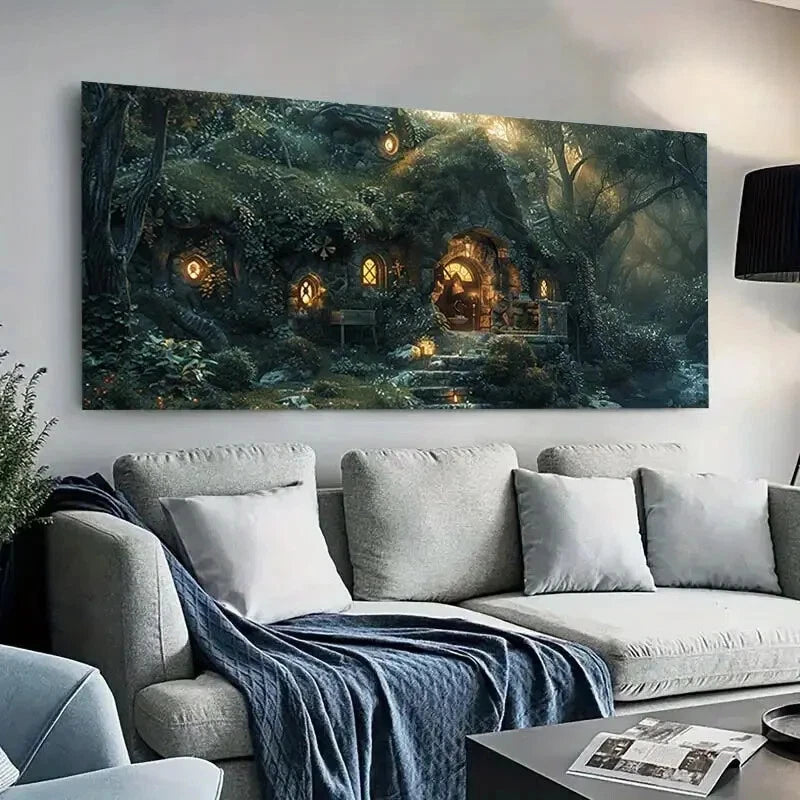 Enchanted Forest House wall canvas office home room framed 120x60cm - Bella Home Decor