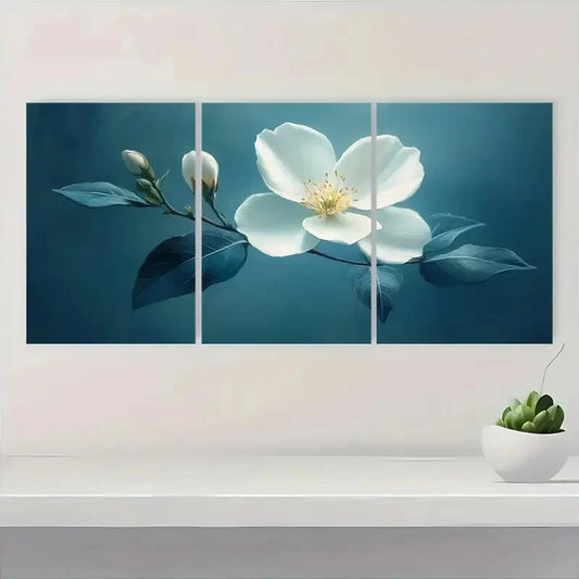 3pcs Elegant White Jasmine Flower Metal Print Ready to Hang Art