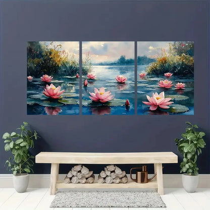 3pcs Water Lily Monet-Inspired Summer Landscape Metal Print Ready to Hang Art