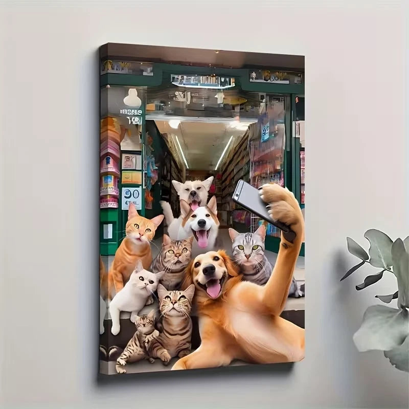 Playful Pets' Selfie at Storefront Metal Print Ready to Hang