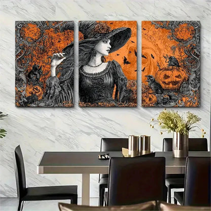 3pcs Vintage Halloween Witch Dark Trendy Perfect Wall Art Set Canvas Framed 60x90cm - High Quality Print 100% Australian Made Wall Canvas Ready to Hang