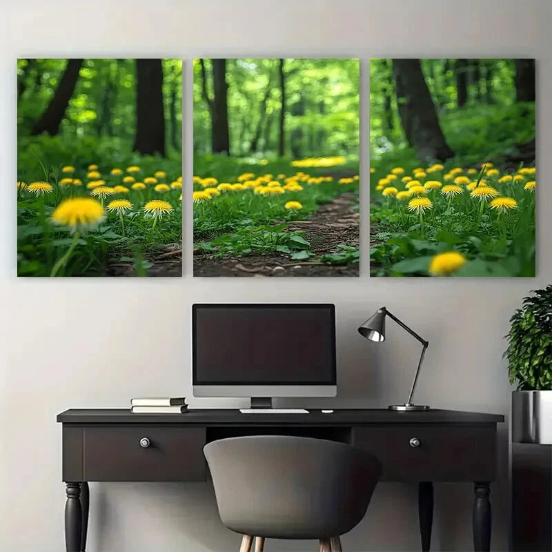 3pcs Dandelion Green Woodland Forest Metal Print Ready to Hang Art