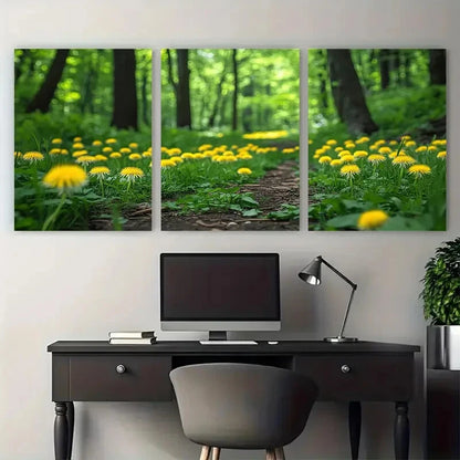 3pcs Dandelion Green Woodland Forest Metal Print Ready to Hang Art