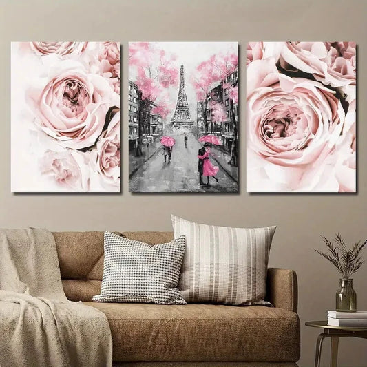 3pcs Pink Romantic Lover Umbrella Perfect Wall Art Set Canvas Framed 40x60cm - High Quality Print 100% Australian Made Wall Canvas Ready to Hang