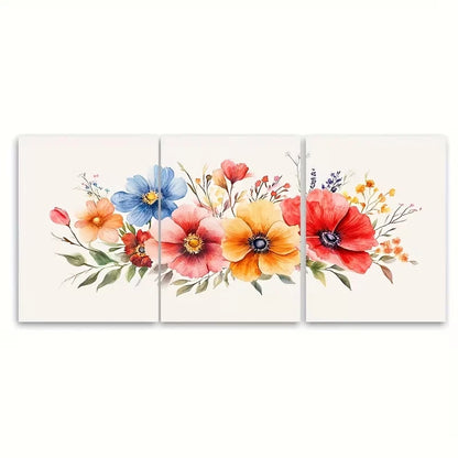 3pcs Birth Flower Family Bouquet Metal Print Ready to Hang Art