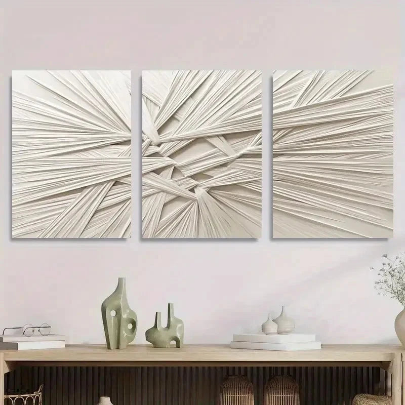 3pcs White & Beige Geometric Patterns Metal Print Ready to Hang Art