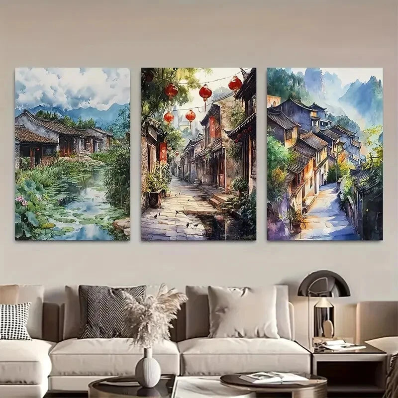 3pcs Scenic Asian Chinese Architecture Landscapes Metal Print Ready to Hang Art