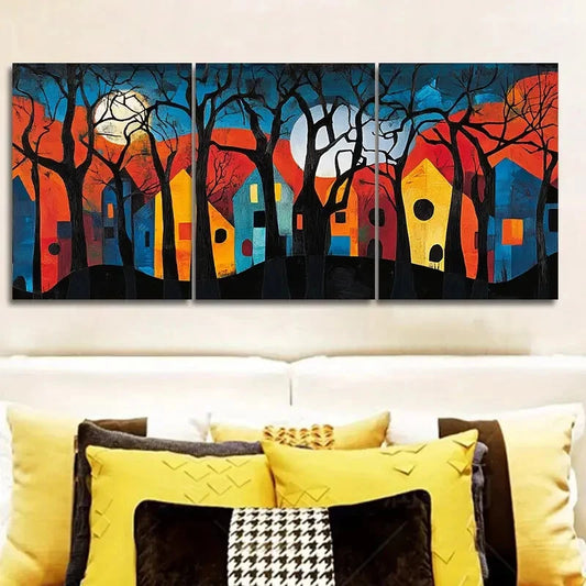 3pcs Mounted Psychedelic House Design Metal Print Ready to Hang Art