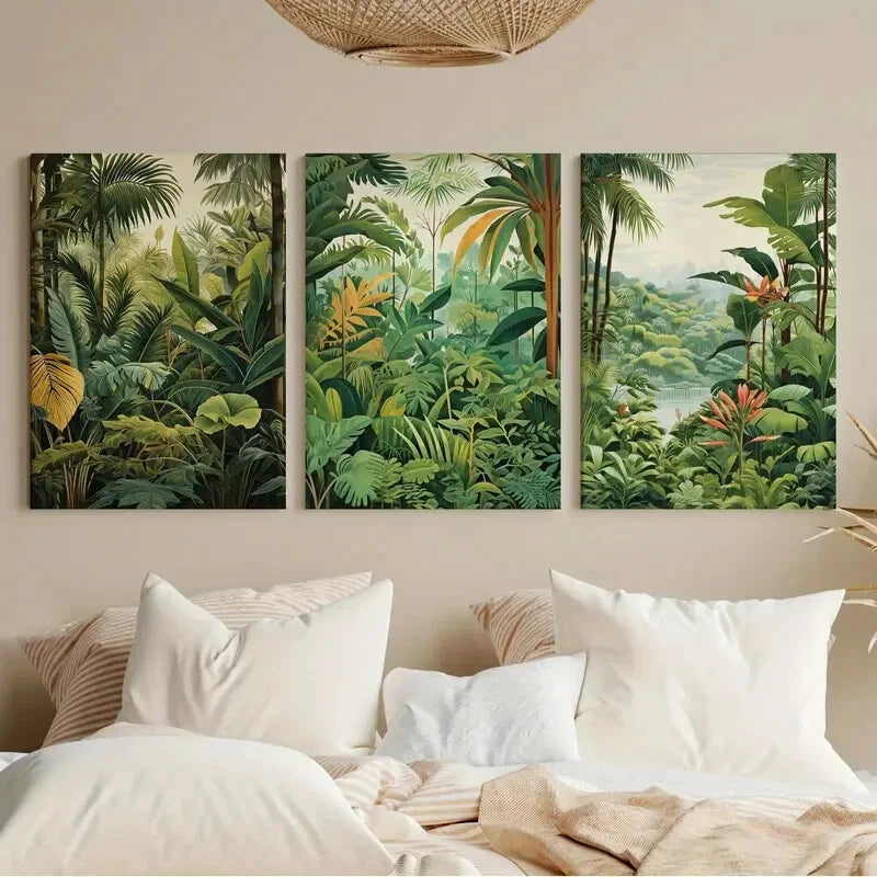3pcs Bohemian Leaves & Lush Greenery Metal Print Ready to Hang Art