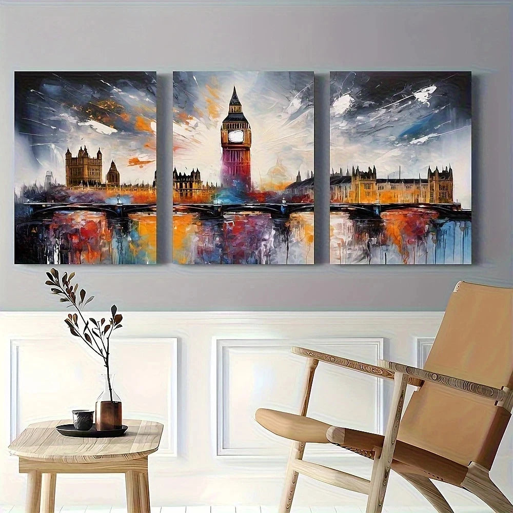 3pcs Big Ben London Cityscape Abstract British Metal Print Ready to Hang Art