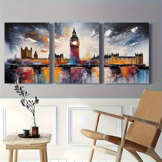 3pcs Big Ben London Cityscape Abstract British Metal Print Ready to Hang Art
