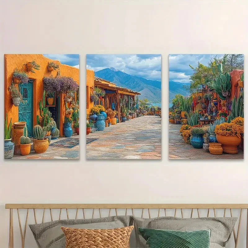 3pcs Vibrant Southwestern Marketplace Metal Print Ready to Hang Art