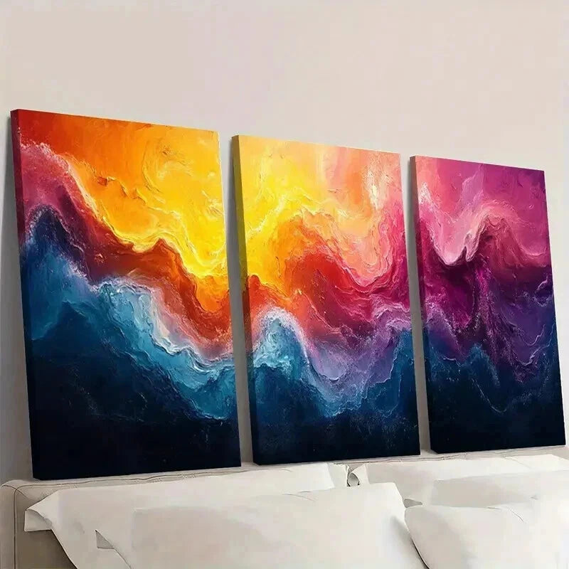 3pcs Swirls in Yellow Orange Pink Purple & Blue Wall Art Set Canvas Framed 40x60cm - High Quality Print 100% Australian Made Wall Canvas Ready to Hang
