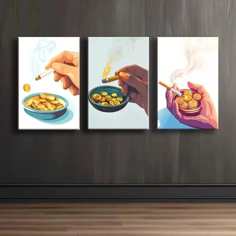 3pcs Golden Burning Design Metal Print Ready to Hang Art
