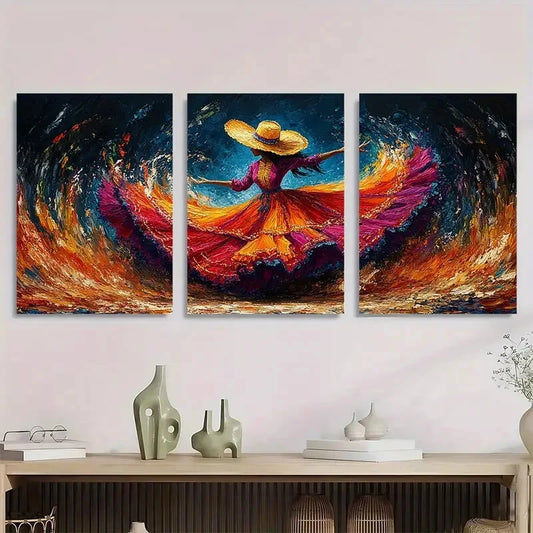 3pcs Vibrant Mexican Folk Dancer Metal Print Ready to Hang Art