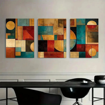 3pcs Geometric Earthy Tones Shapes Poster Metal Print Ready to Hang Art