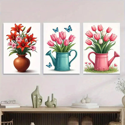 3pcs Colorful Floral Beautiful Flower Metal Print Ready to Hang Art