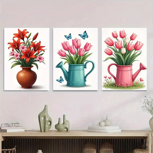 3pcs Colorful Floral Beautiful Flower Metal Print Ready to Hang Art