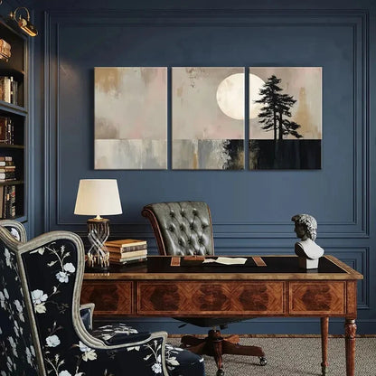 3pcs Moonlit Night Silhouette Trees Abstract Lands Metal Print Ready to Hang Art