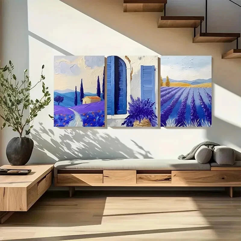 3pcs Lavender Fields in France Watercolor Provence Metal Print Ready to Hang Art