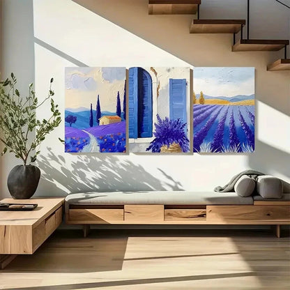 3pcs Lavender Fields in France Watercolor Provence Metal Print Ready to Hang Art