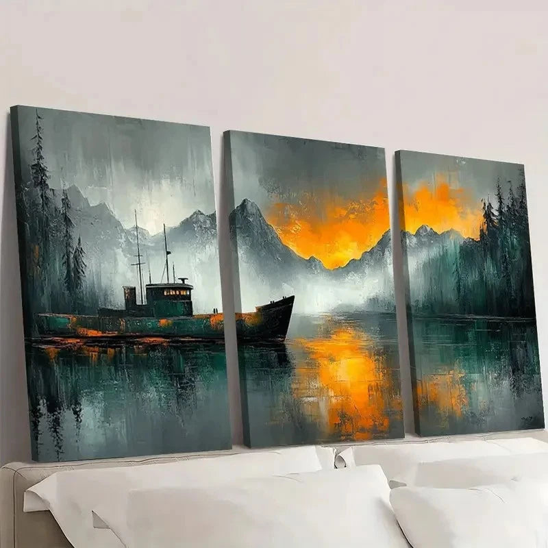 3pcs Abstract Haber Green Grey Theme U Wall Art Set Canvas Framed 60x90cm - High Quality Print 100% Australian Made Wall Canvas Ready to Hang