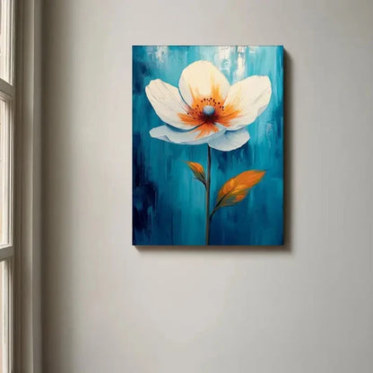 Beautiful Vibrant Blue & White Floral Painting 60x90cm Metal Print Ready to Hang
