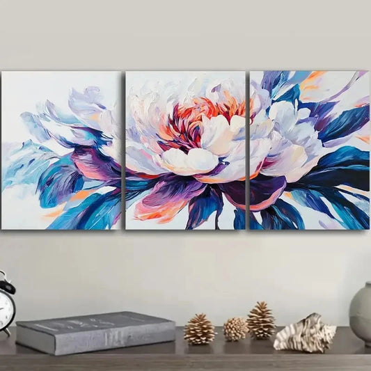 3pcs Peony Flower Elegant Painting Metal Print Ready to Hang Art