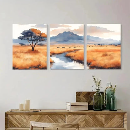 3pcs Serengeti National Park Landscape Triptych Metal Print Ready to Hang Art