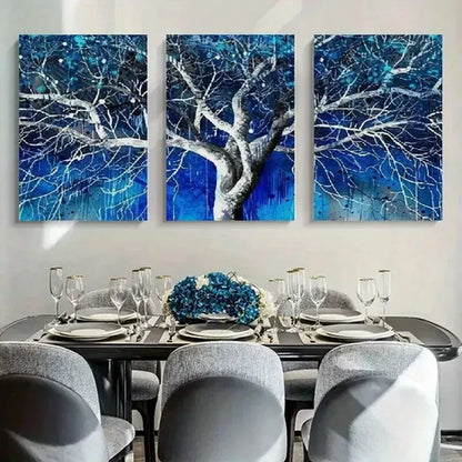 3pcs Blue Tree White Branches Canvas Framed 60x90cm - High Quality Print 100% Australian Made Wall Canvas Ready to Hang