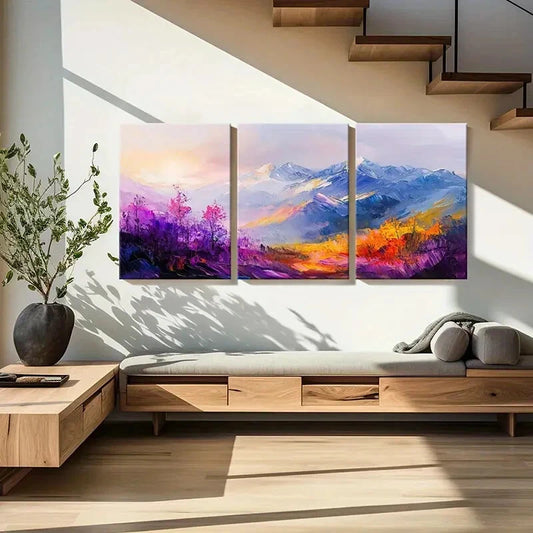 3pcs Abstract Mountain Landscape Colorful Peaks Metal Print Ready to Hang Art