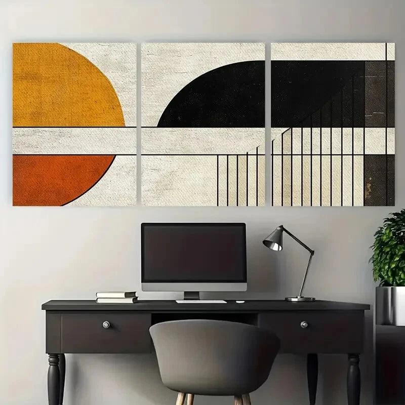 3pcs Modern Minimalist Abstract with Earth Tones Metal Print Ready to Hang Art