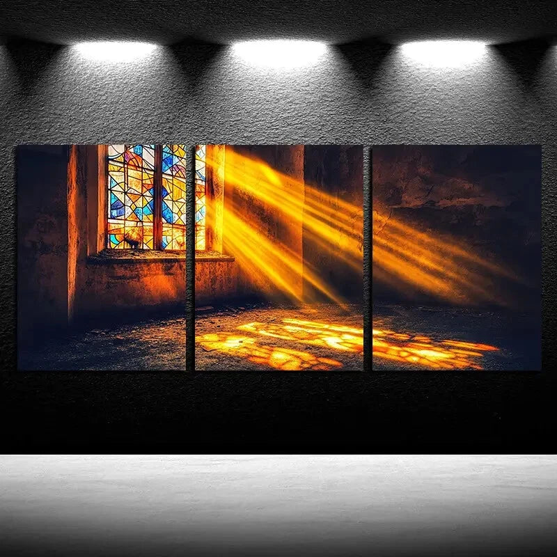 3pcs Abandoned House Sunlit Design Metal Print Ready to Hang Art