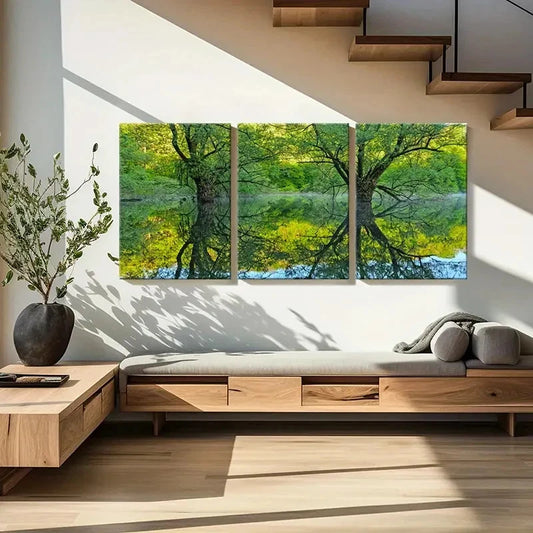 3pcs Green Trees Woods Lake Forest Modern Wall Art Set Canvas Framed 40x60cm - High Quality Print 100% Australian Made Wall Canvas Ready to Hang